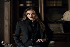 黑丝美女知性优雅写真，西装外套搭配黑丝，书房环境，气质出众
